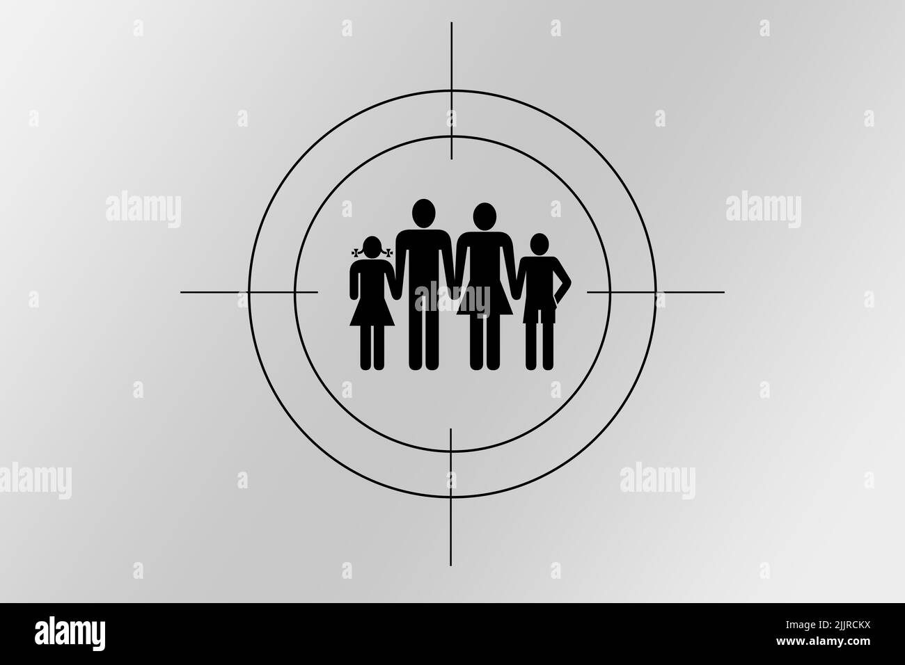 Ein Familiensymbol in einem schwarzen Zielsymbol auf weißem Hintergrund Stockfoto