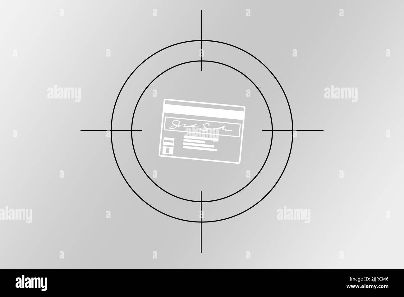 Eine Karte mit einem schwarzen Zielsymbol auf weißem Hintergrund Stockfoto