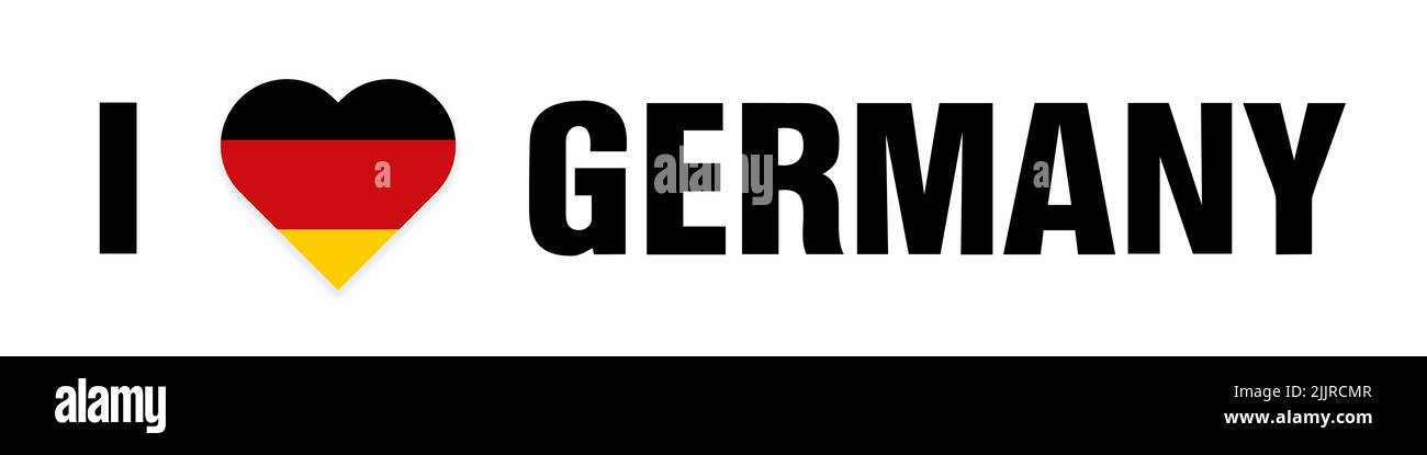 Eine Illustration von I Love Germany mit einem herzförmigen Zeichen einer Flagge auf weißem Hintergrund Stockfoto