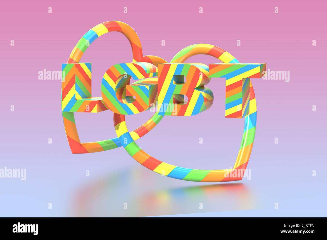 LGBT 3D Render in Regenbogenfarben auf einem irisierenden Hintergrund. Stockfoto