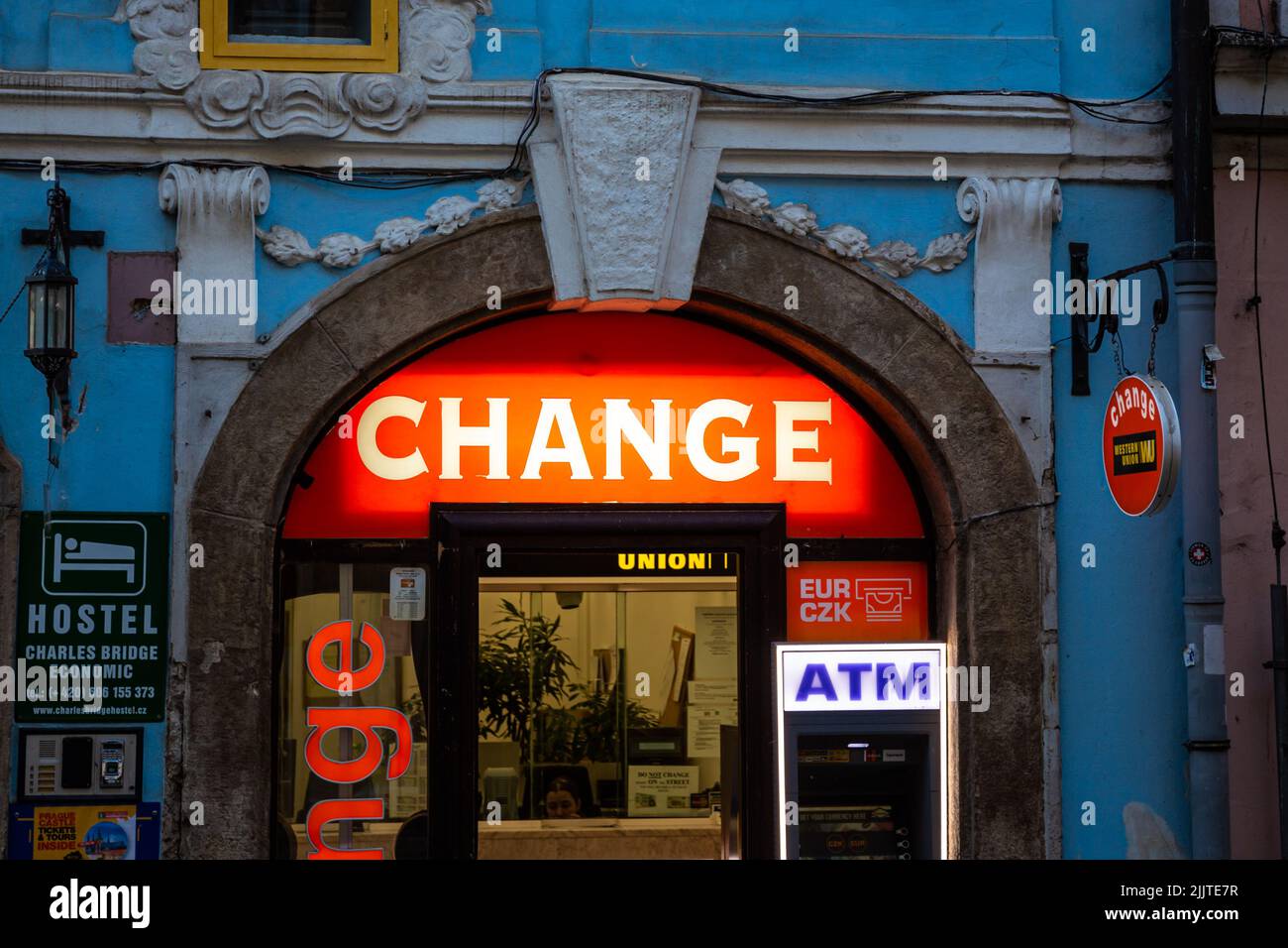 Wechselstube in der Altstadt von Prag, Tschechische Republik Stockfoto