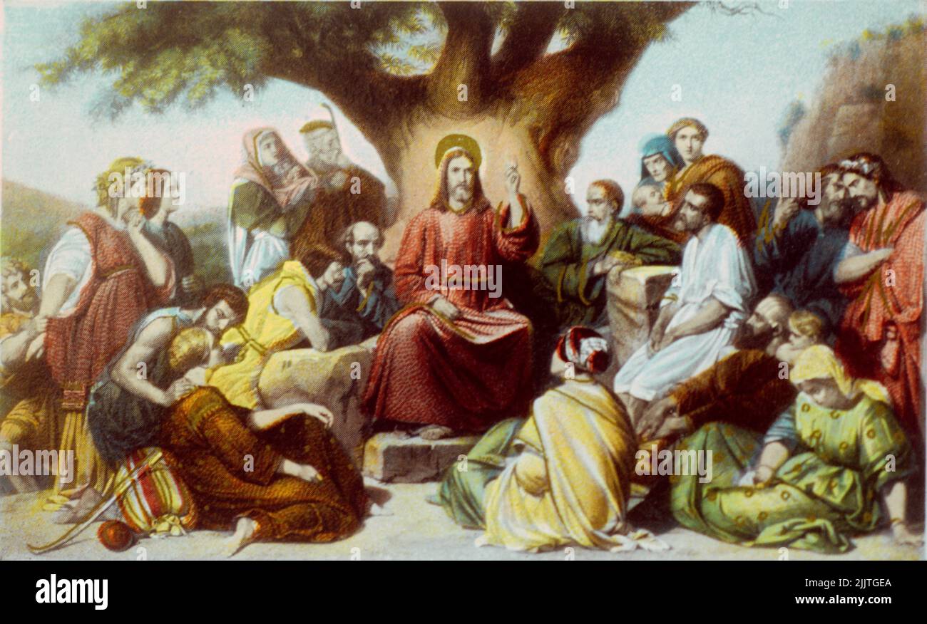 Predigt auf dem Berg - Jesus Christus predigt (Evangelien des Matthäus) Stockfoto