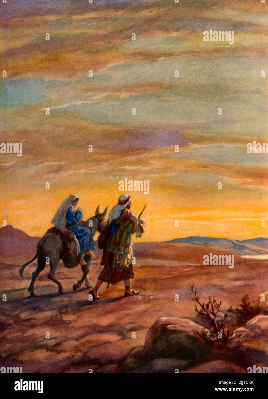 Bibelgeschichte - Joseph Und Maria Mit Dem Jesuskind Flucht Nach Ägypten Gemälde Von Henry Coller Stockfoto