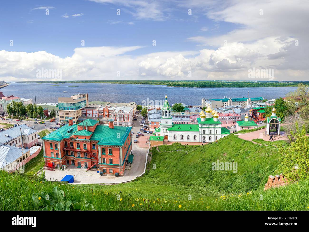 Blick vom Kreml auf das historische Stadtzentrum. Nischni Nowgorod, Russland Stockfoto