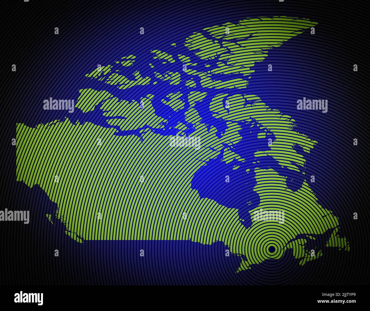 Eine sehr detaillierte Karte von kanada in einem modernen und klaren Kreismuster Stockfoto