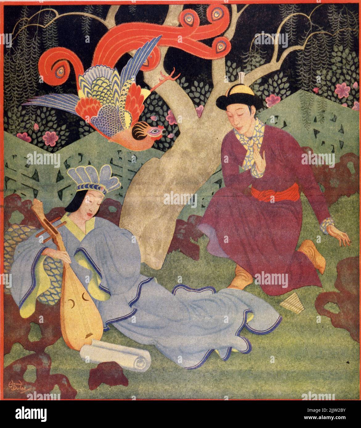„TA-Khai and the Bird Feng“, veröffentlicht am 15,1932. Mai im American Weekly Sunday Magazine, gemalt von Edmund Dulac für „Fairyland Lovers“ Stockfoto