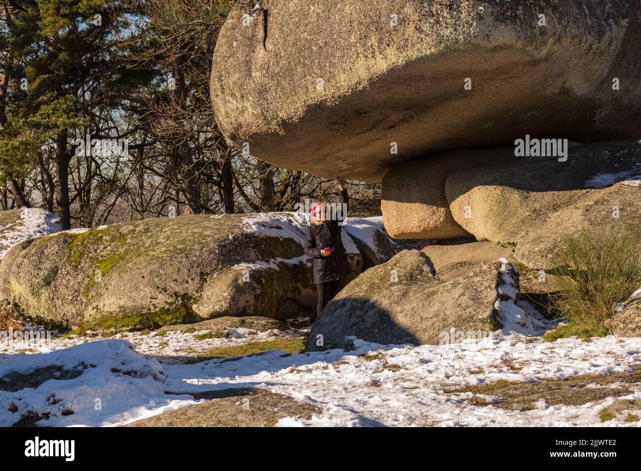 Die Felsenhaufen von Les Pierres Jaumatres befinden sich auf dem Mont Barlot, südlich der Stadt Boussac im Département Creuse, Frankreich Stockfoto