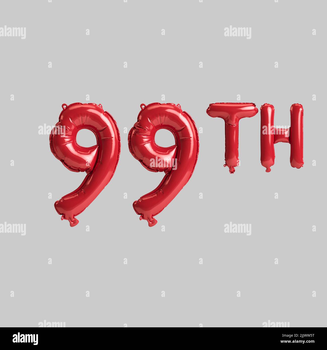 3D Abbildung von 99. roten Ballons isoliert auf weißem Hintergrund Stockfoto