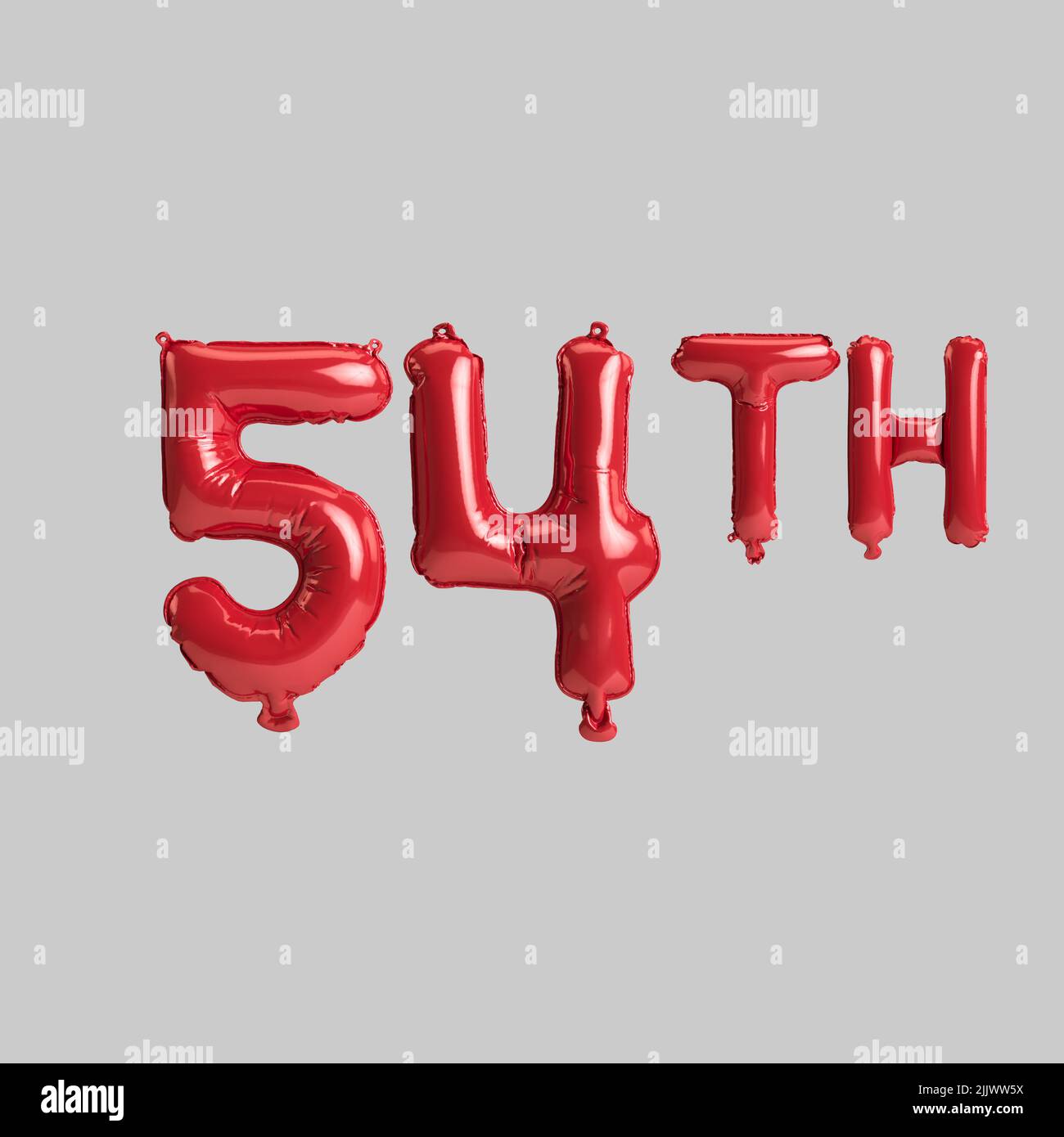 3D Abbildung von 54. roten Ballons isoliert auf weißem Hintergrund Stockfoto