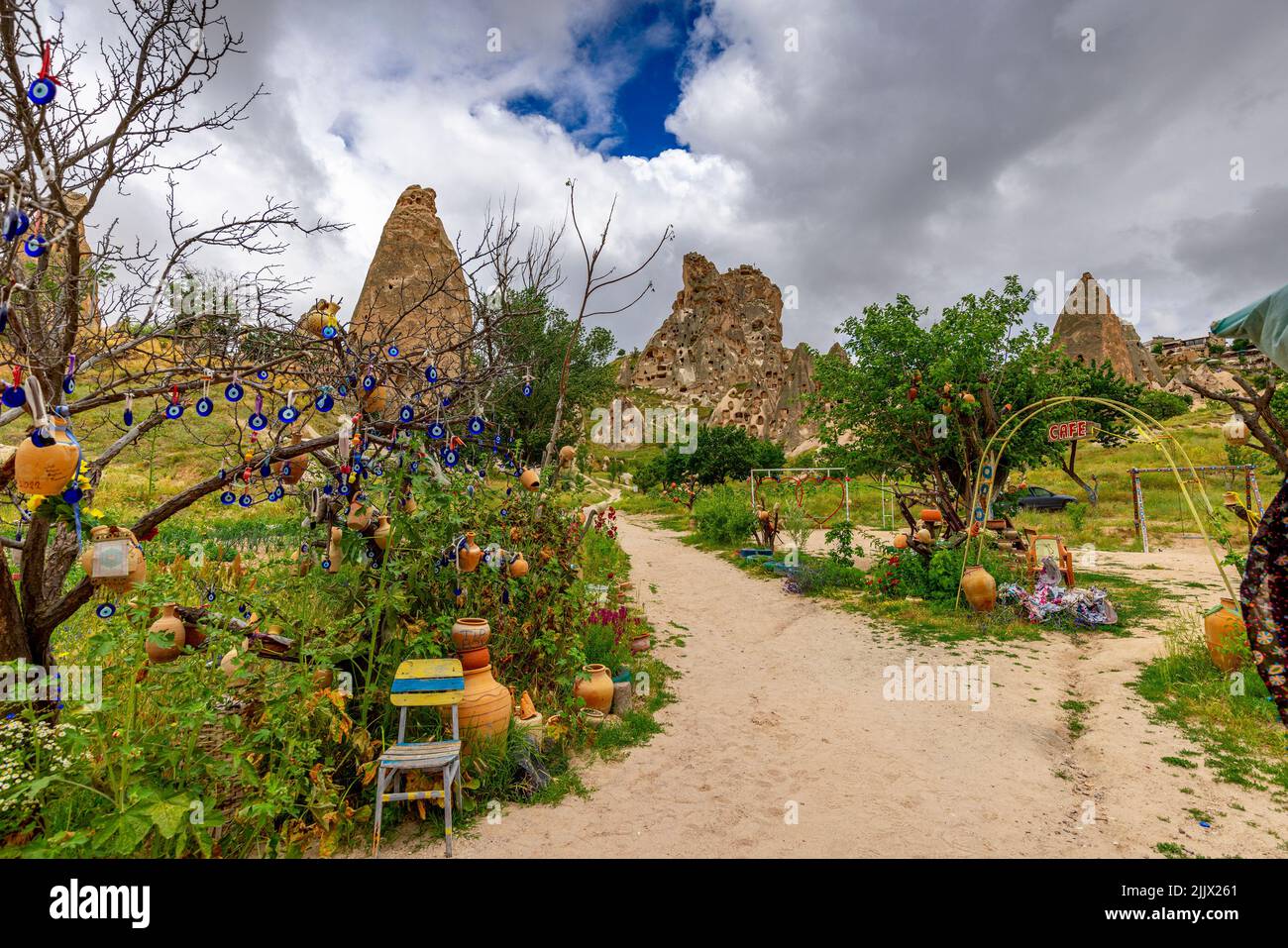 Blick auf das Schloss uchisar in kappadokien. Türkei. Stockfoto