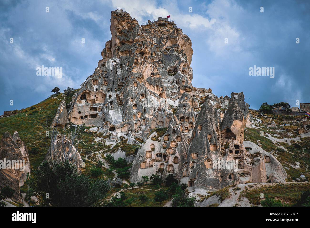 Blick auf das Schloss uchisar in kappadokien. Stockfoto