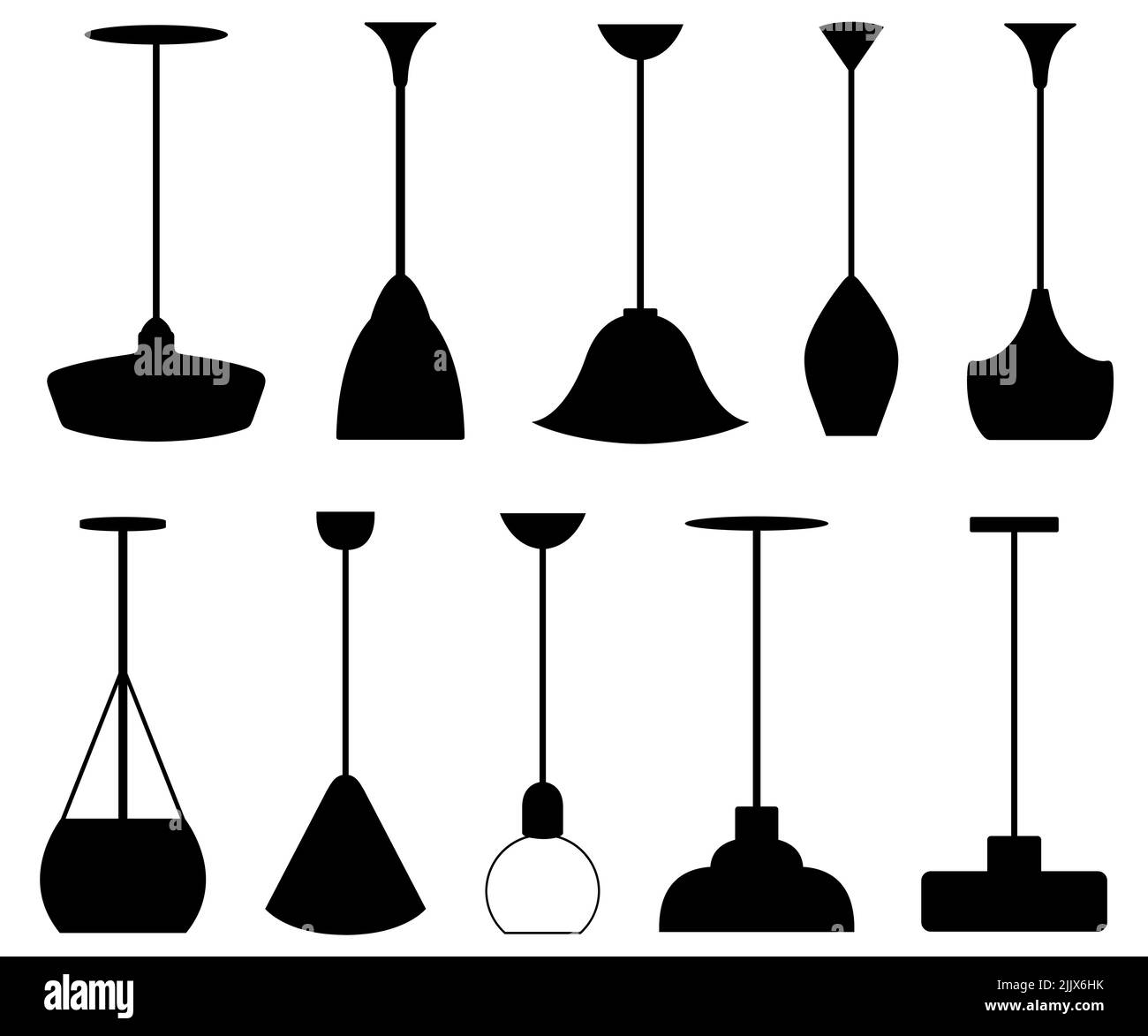 Sammlung von verschiedenen Pendelleuchten isoliert auf weiß Stockfoto