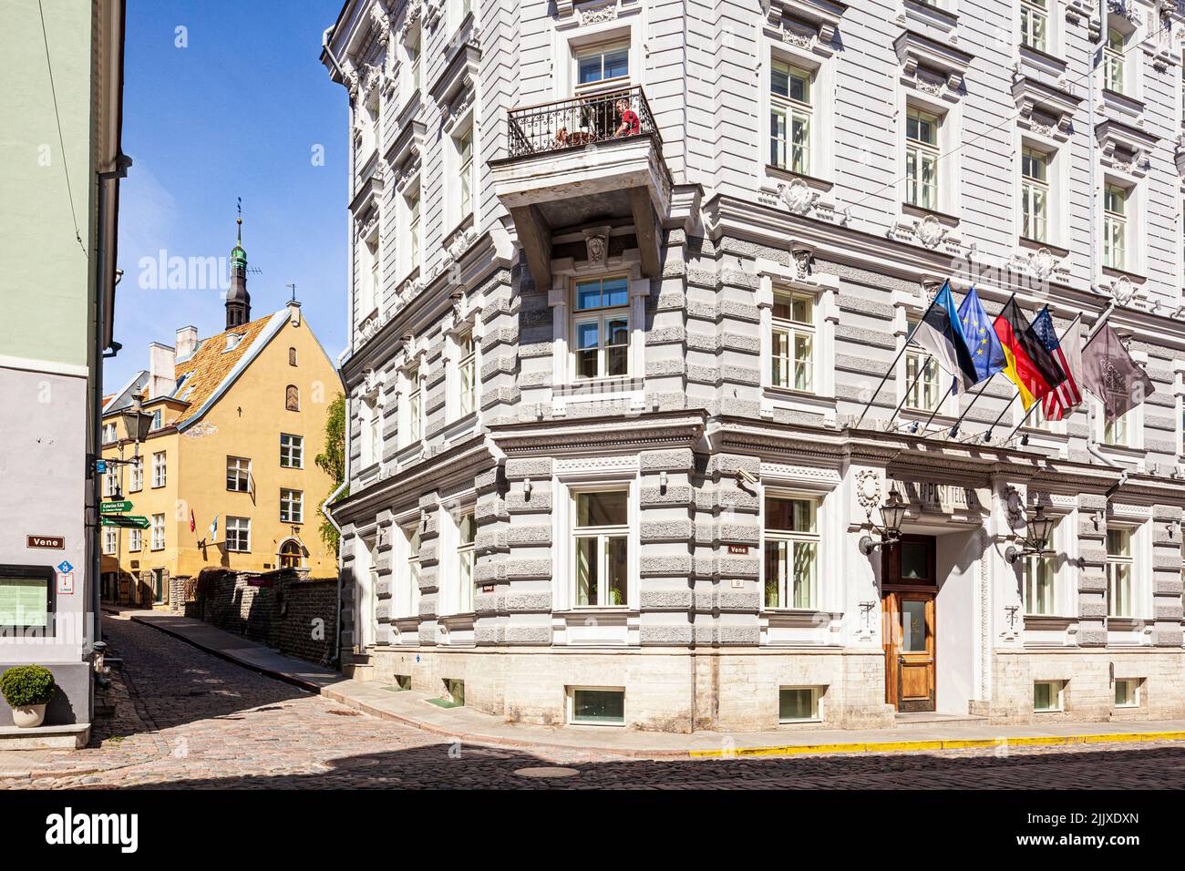 Das luxuriöse 5-Sterne-Hotel Telegraaf (ursprünglich ein Postamt) in der Vene Street 9 in der Altstadt von Tallinn, der Hauptstadt Estlands Stockfoto