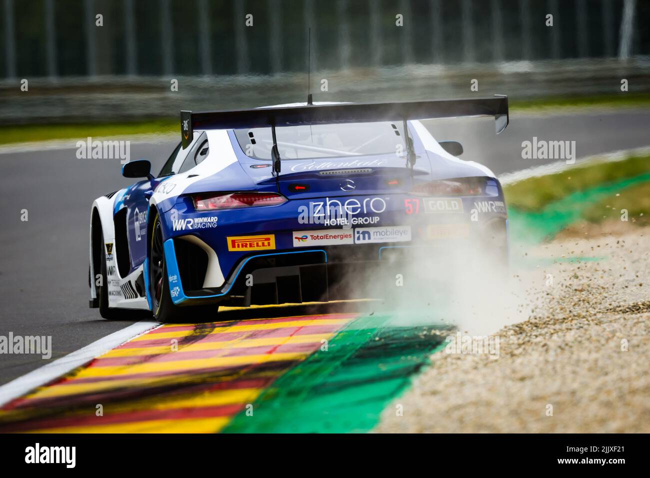 Francorchamps, Belgien. 28.. Juli 2022. 57 Winward Racing, Mercedes-AMG GT3 von Jens LIEBHAUSER, Lorenzo FERRARI, Lucas AUER, Russell WARD, im Einsatz während der TotalEnergies 24 Stunden von Spa 2022, 7. Runde der Fanatec GT World Challenge Europe 2022 Powered by AWS, vom 27. Bis 31. Juli 2021 auf dem Circuit de Spa-Francorchamps, in Stavelot, Belgien - Photo Florent Gooden/DPPI Credit: DPPI Media/Alamy Live News Stockfoto