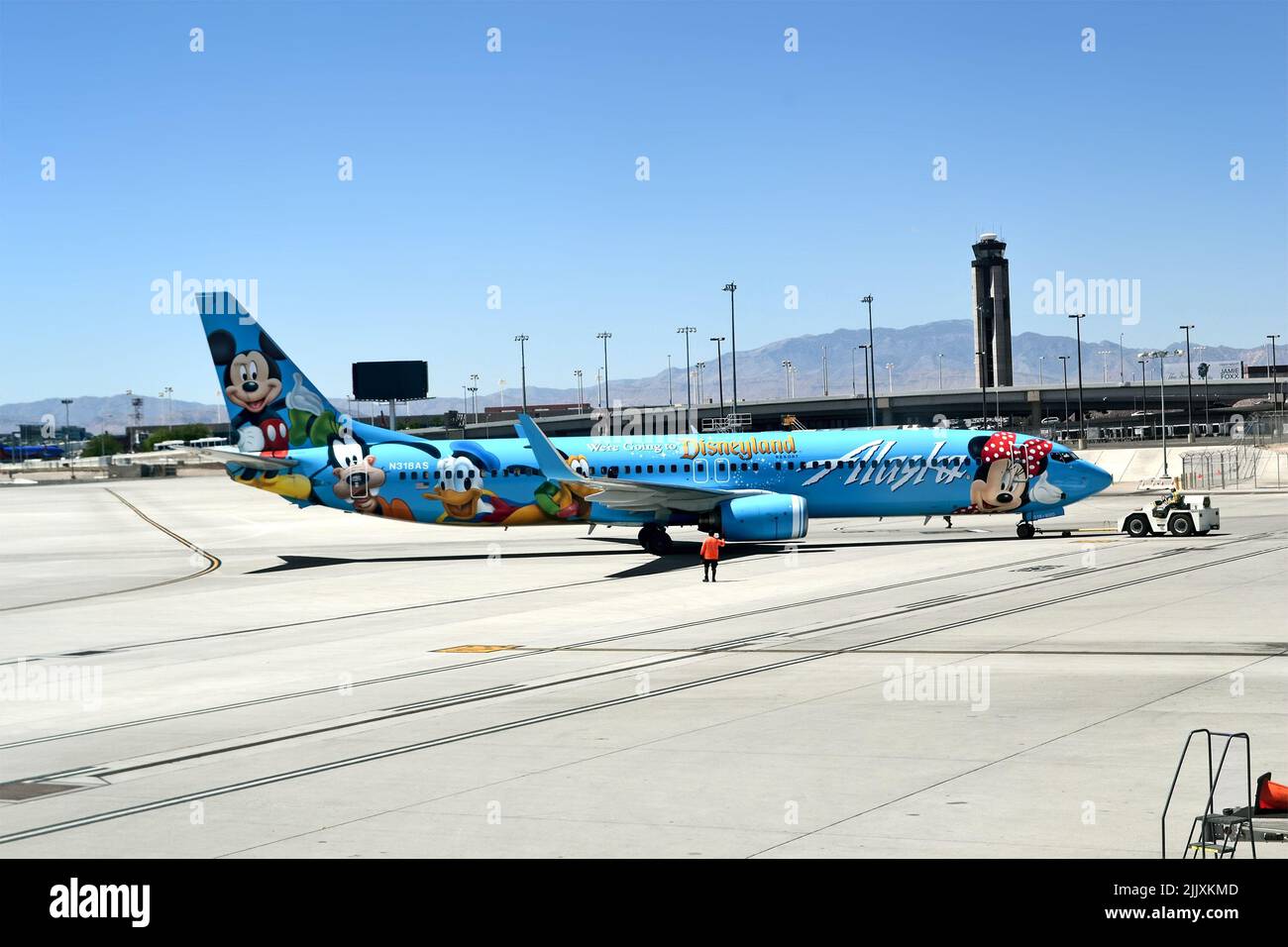 Alaska Airlines im McCarran International Airport in Las Vegas, Nevada, USA. Der Flughafen wurde 1942 gefunden. Stockfoto