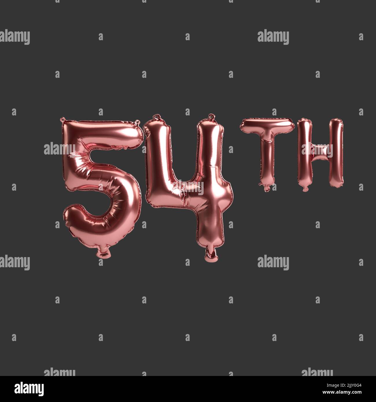 3D Illustration von 54. metallenen Rosenballons auf schwarzem Hintergrund Stockfoto