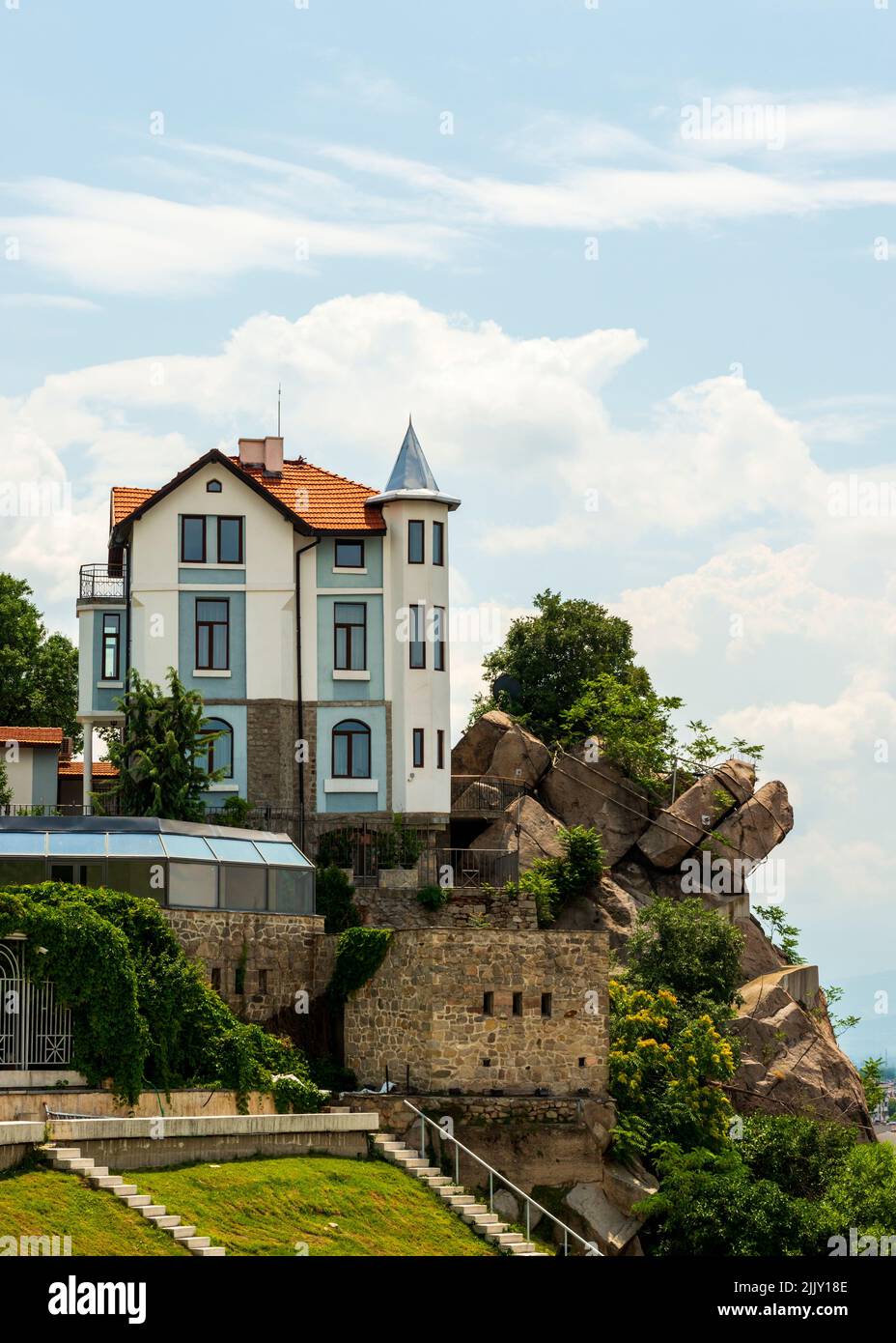 Bulgarien Plovdiv Haus am Rande des Hügels in der Altstadt, Plovdiv, Bulgarien, Osteuropa, Balkan, EU Stockfoto