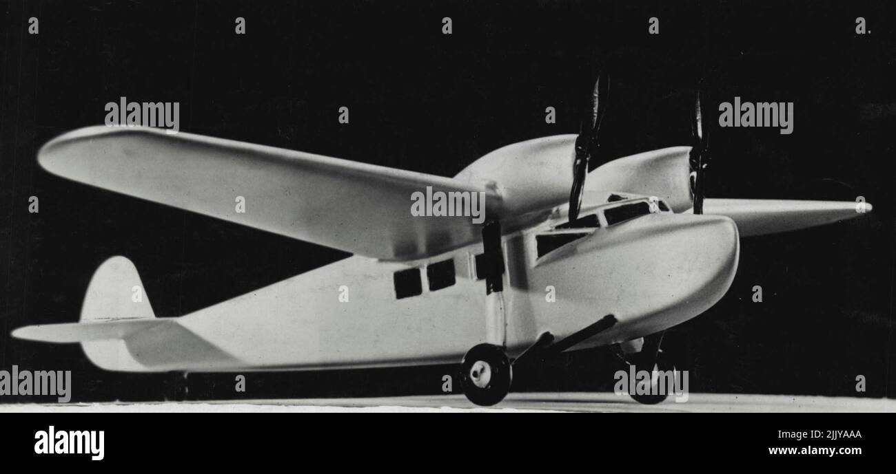 Ein Modell des Monoplanes „The Codock“, entworfen von Wing-Commander Wackett bei Cockatoo IS. Dockyards, Sydney, für Sir Charles Kingsford - Smith. „The Codock“ wird gegen Ende des Jahres vom bekannten neuseeländischen Flieger Capt. „Tiny“ White in Gesellschaft mit dem „Southern Cross“ nach Neuseeland geflogen. 5. September 1933. (Foto von Vacuum Oil Company). Stockfoto