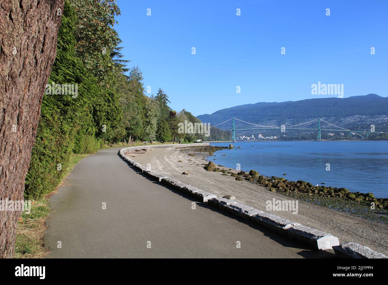 Vancouver BC, Kanada Seawall and Lions Gate Bridge Stockfoto