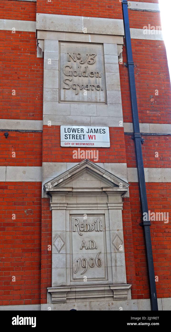Golden Square, Soho - Lower James Street, Soho, London, England, Vereinigtes Königreich W1F 9HR Uhr – früher Gelding Close Stockfoto