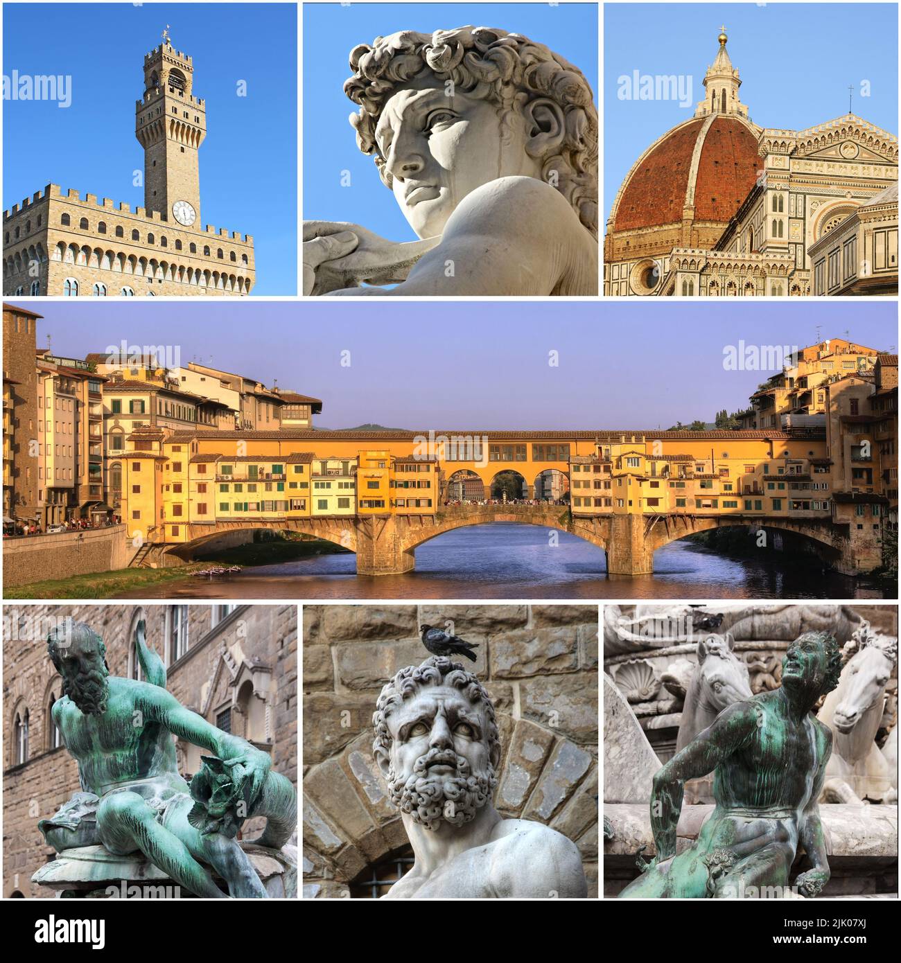 Florenz Collage mit Ponte Vecchio Brückenpanorama, Italien Stockfoto
