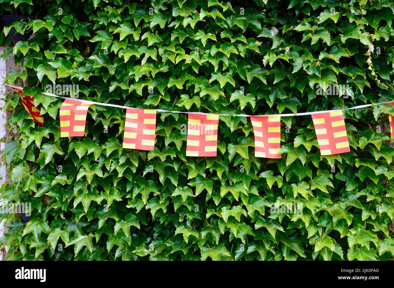 Die rot-gelbe Kreisflagge von northumberland england Stockfoto