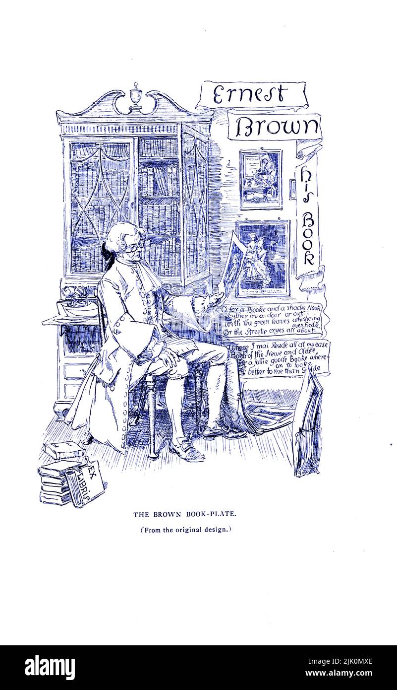 Die Braune Buchteller. Nach dem ursprünglichen Entwurf von Hugh Thomson im Besitz von Ernest Brown aus dem Buch ' De libris : Prose & Strophe ' von Austin Dobson, Erscheinungsdatum 1908 Verlag London : Macmillan Stockfoto