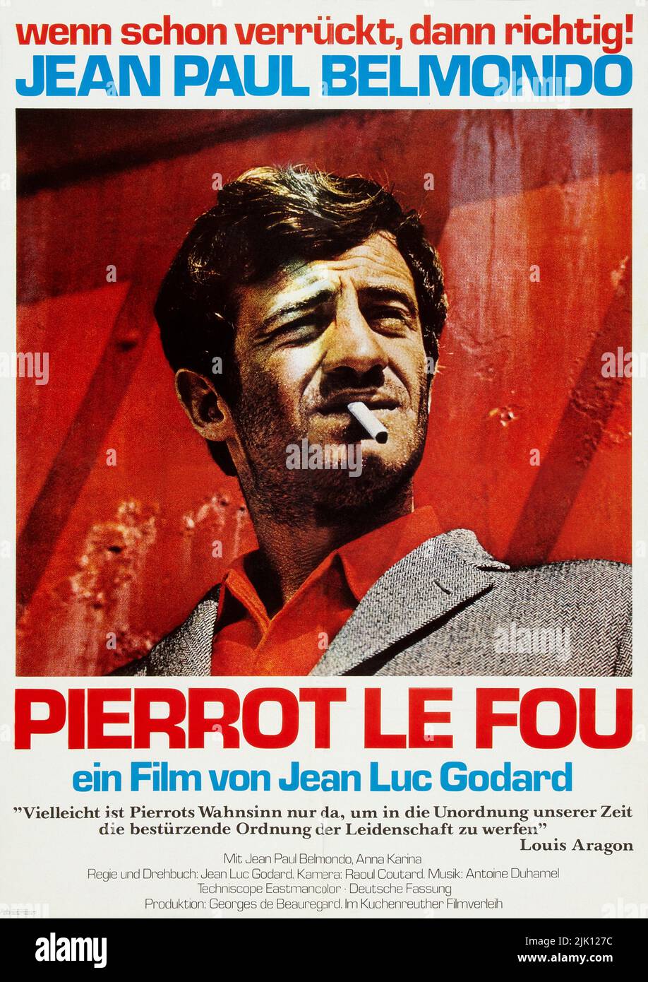 Pierrot le Fou - Filmposter - 1965 Französischer New Wave Film von Jean-Luc Godard mit Jean-Paul Belmondo und Anna Karina Stockfoto