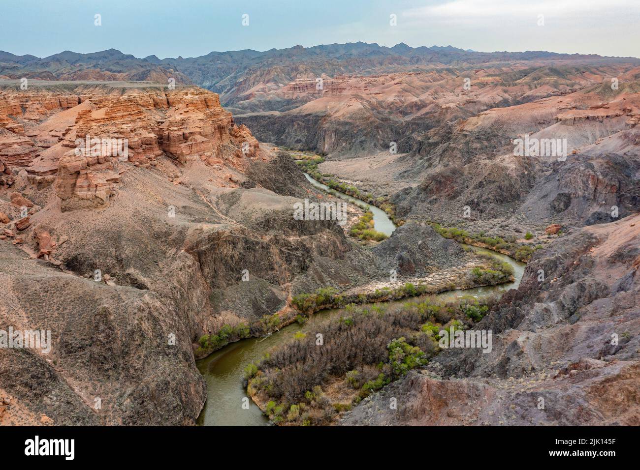 Luftaufnahme des Charyn Canyon, Tian Shan Gebirge, Kasachstan, Zentralasien, Asien Stockfoto