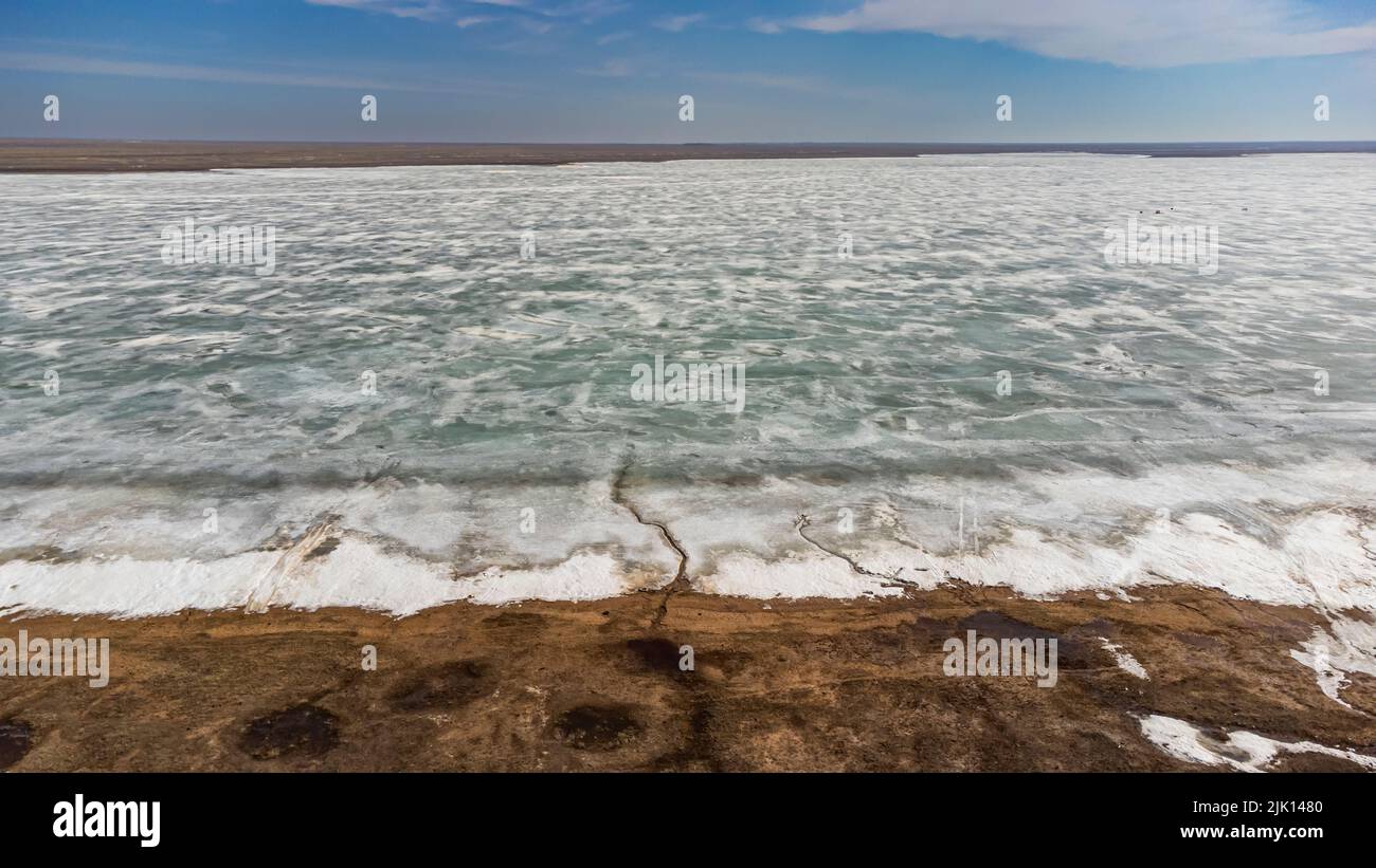 Luftaufnahme des Tengiz-Sees, des Naturreservats Korgalzhyn, Saryarka, der Steppe und der Seen Nordkasachstans, UNESCO-Weltkulturerbe, Kasachstan Stockfoto