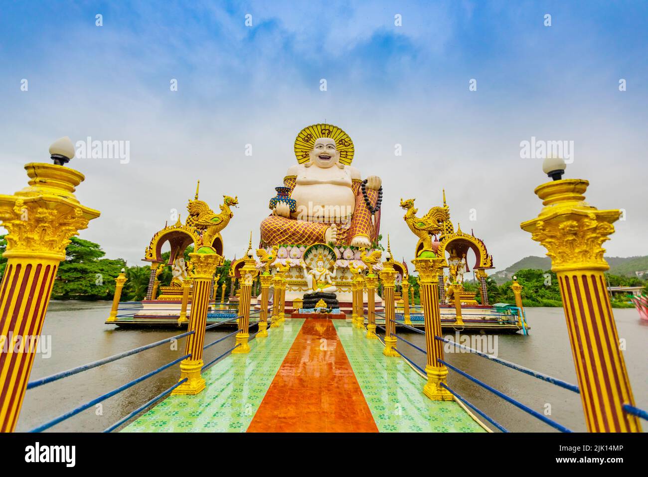 Happy Buddha im Wat Plai Laem, Koh Samui, Thailand, Südostasien, Asien Stockfoto