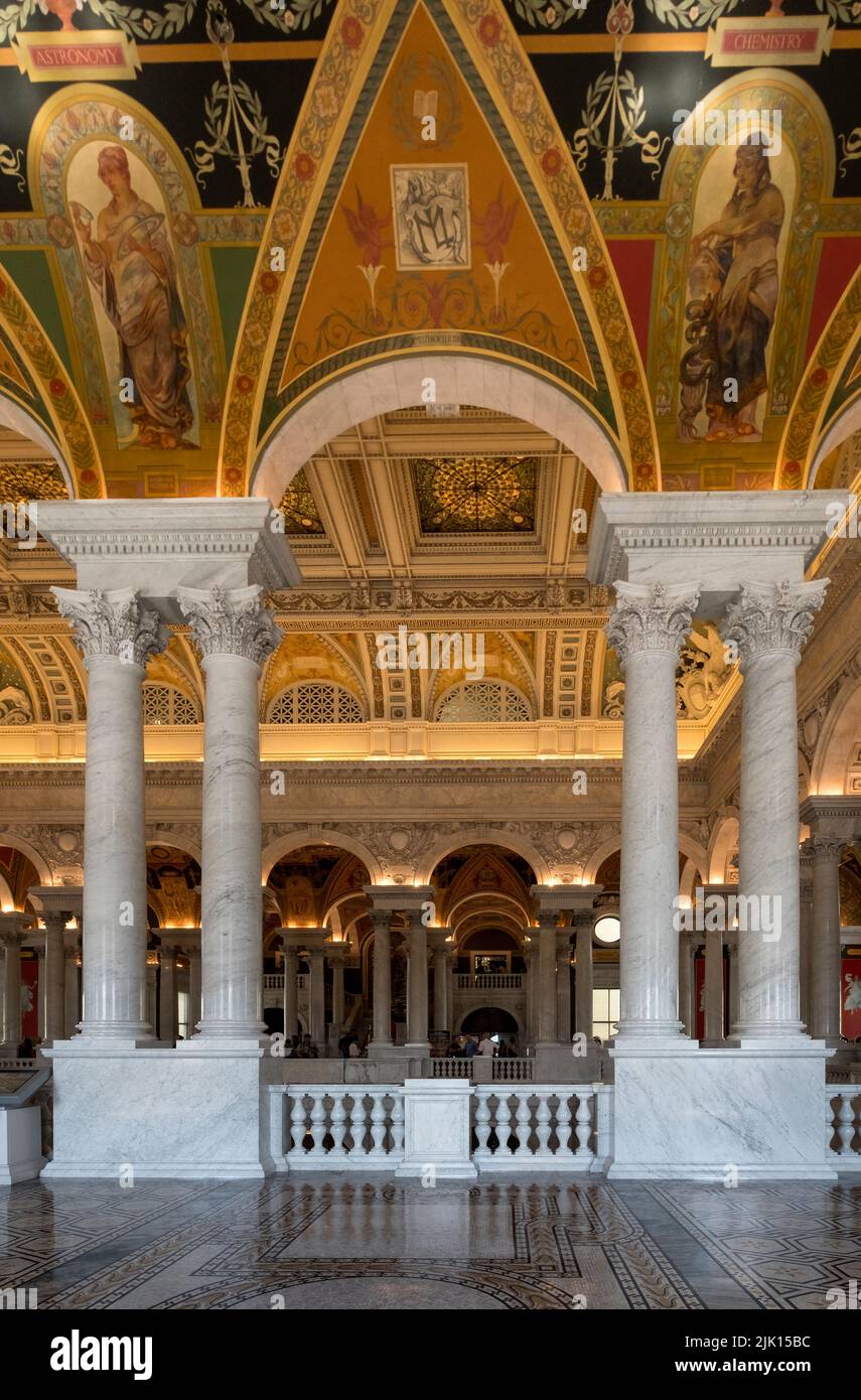 Kompliziertes Innere der Großen Halle in der Library of Congress, Capitol Hill, Washington DC, Vereinigte Staaten von Amerika, Nordamerika Stockfoto