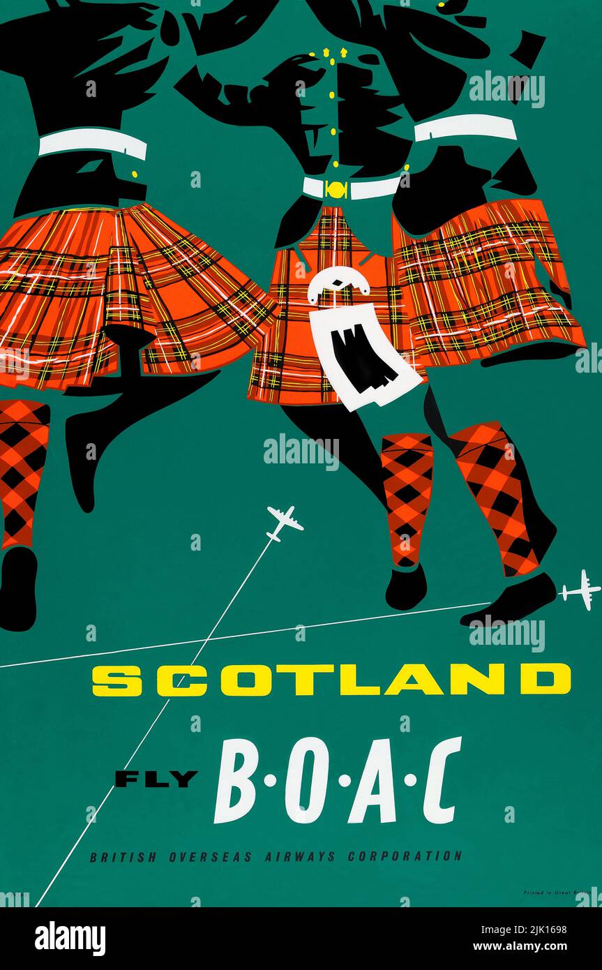 Vintage 1950s Scottish Travel Poster - Scotland Fly B.O.A.C Stockfoto
