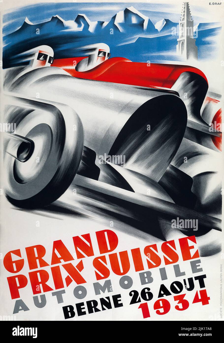Vintage 1934 Race Poster - großer preis der schweiz WINTERHALDER Stockfoto