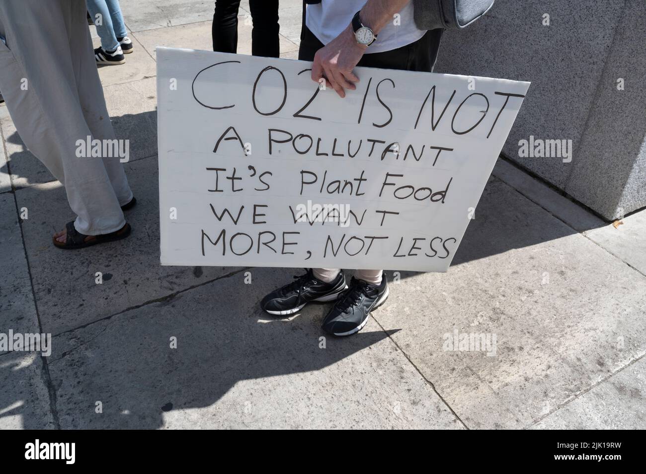 Am 23. 2022. Juli forderten eine Reihe von Leugnern des Klimawandels Just Stop Oil-Aktivisten auf dem Parliament Square heraus. Stockfoto