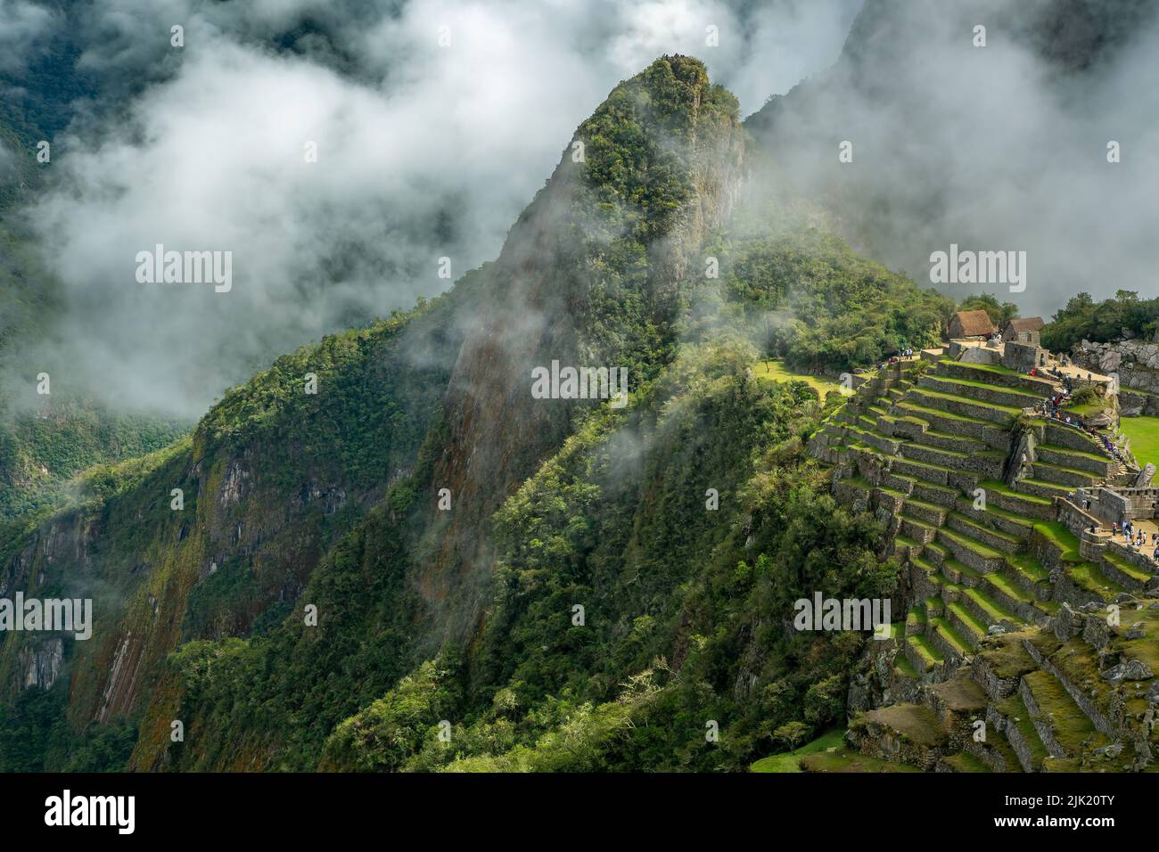 Machu Picchu Inka-Ruinen in der Nähe von Aguas Calientes, aka Machu Picchu Pueblo, Cusco, Peru Stockfoto