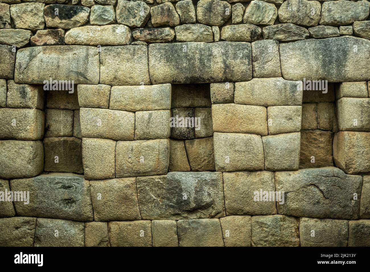 Trapezförmige Nischen, Machu Picchu Inka-Ruinen, in der Nähe von Aguas Calientes, aka Machu Picchu Pueblo, Cusco, Peru Stockfoto