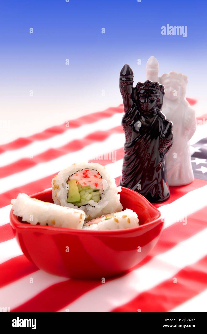 Amerikanisiertes Sushi, California Roll Pieces Stockfoto
