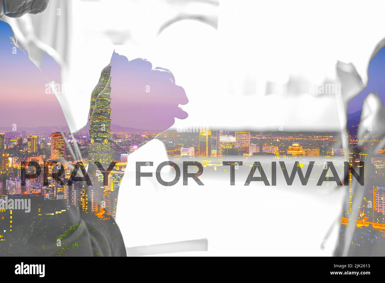 Betet für Taiwan, China vs. Taiwan, beendet den Krieg. Betet Taiwan Stockfoto