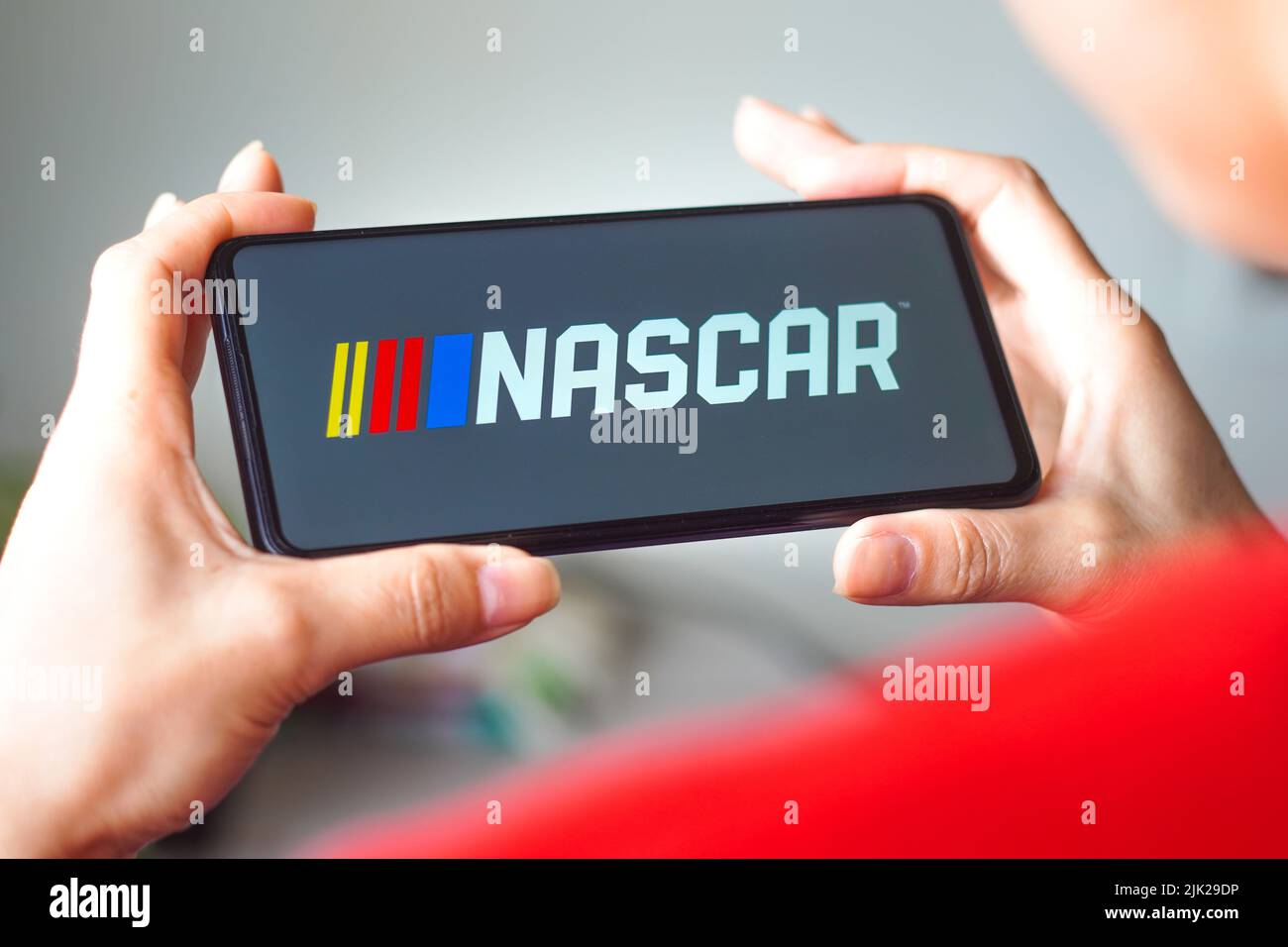 Brasilien. 29.. Juli 2022. In dieser Abbildung wird das Logo der National Association for Stock Car Auto Racing (NAScar) auf einem Smartphone-Bildschirm angezeigt. (Foto von Rafael Henrique/SOPA Images/Sipa USA) Quelle: SIPA USA/Alamy Live News Stockfoto