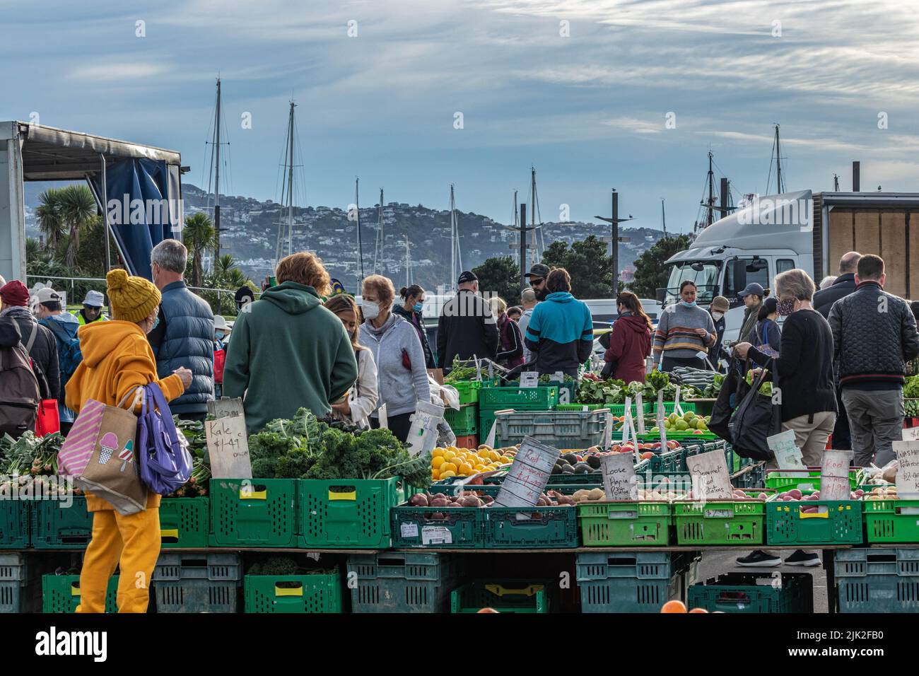 Markttag an der Wellington Waterfront Stockfoto