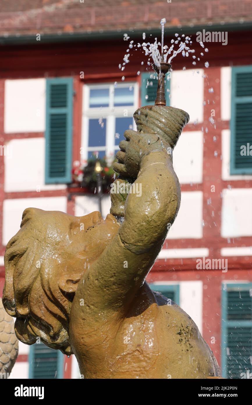 Mai 1717: Der neue schöne Brunnen wurde auf dem Marktplatz eingeweiht.Markgraf Wilhelm Friedrich und Christiane Charlotte. Wahrzeichen schwabachs Stockfoto