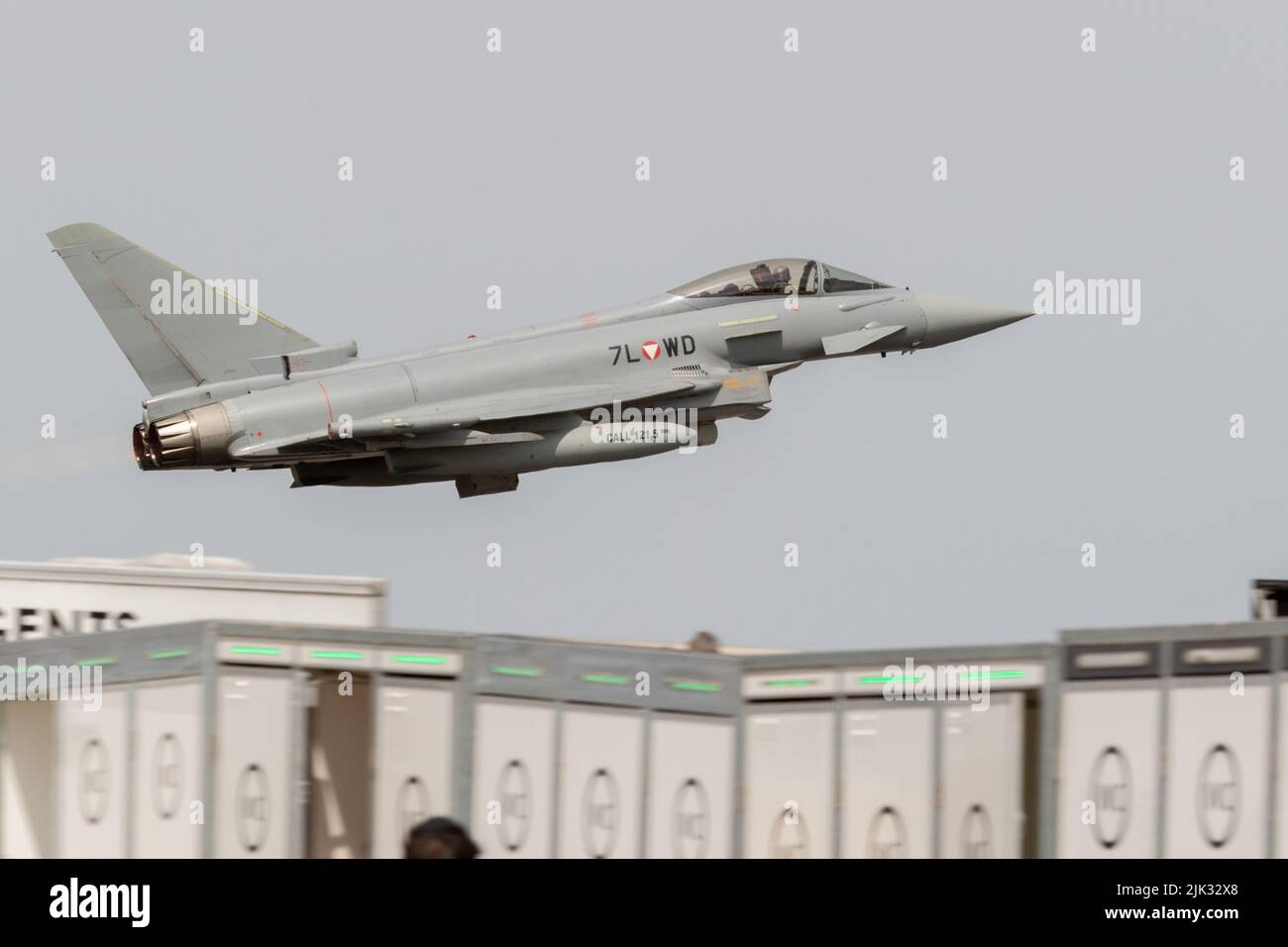 Austrian Air Force Typhoon startet die QRA Demo in Fairford. Stockfoto