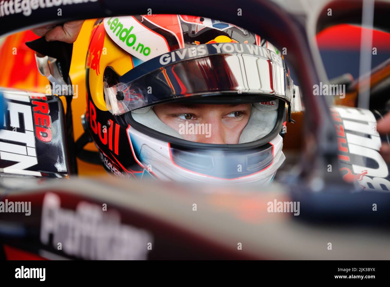 Budapest, Ungarn. 29.. Juli 2022. HAUGER Dennis (NOR), Prema Racing, Dallara F2, Portrait während des Laufs 10. der FIA Formel 2 Meisterschaft 2022, vom 28. Bis 31. Juli 2022 auf dem Hungaroring, in Mogyorod, Ungarn - Foto Antonin Vincent / DPPI Credit: DPPI Media/Alamy Live News Stockfoto