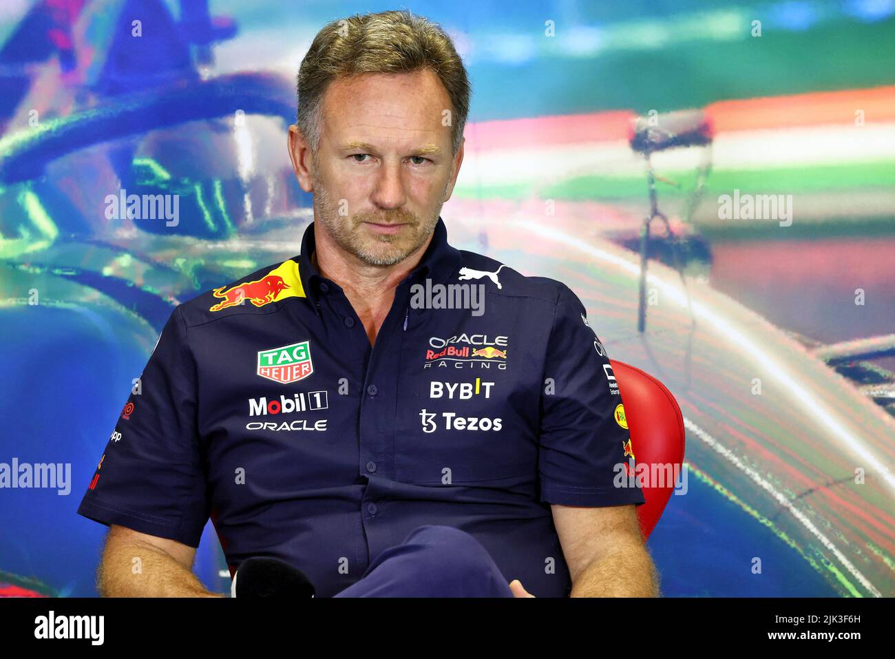 Mogyorod, Ungarn. 29.. Juli 2022. Christian Horner (GBR) Red Bull Racing Teamchef in der FIA Pressekonferenz, Portrait während der Formel 1 Aramco Magyar Nagydij 2022, großer Preis von Ungarn 2022, 12. Lauf der FIA Formel 1 Weltmeisterschaft 2022 vom 28. Bis 31. Juli 2022 auf dem Hungaroring, in Mogyorod, Ungarn - Foto: Dppi/DPPI/LiveMedia Kredit: Unabhängige Fotoagentur/Alamy Live Nachrichten Stockfoto