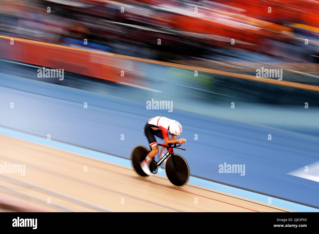 Jersey's Rhys Pilley während des Männer-Qualifyers 400m im Lee Valley VeloPark am zweiten Tag der Commonwealth Games 2022 in London. Bilddatum: Samstag, 30. Juli 2022. Stockfoto