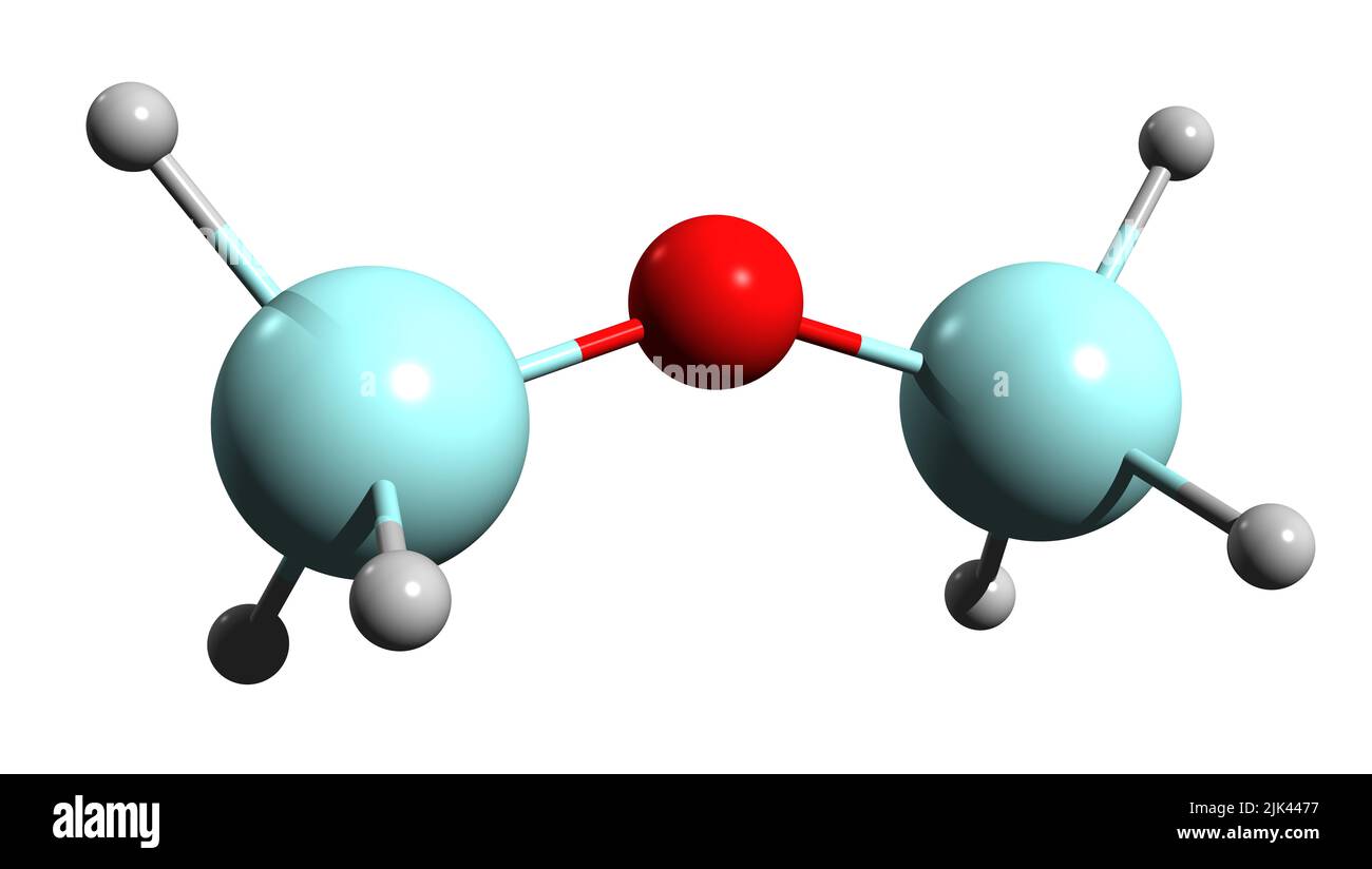 3D Bild der Disiloxan-Skelettformel - molekularchemische Struktur von Siloxan isoliert auf weißem Hintergrund Stockfoto