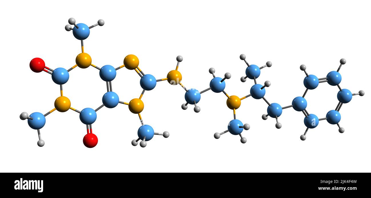 3D Bild der Skelettformel von Fencamin - molekularchemische Struktur eines psychostimulanten Medikaments auf weißem Hintergrund isoliert Stockfoto