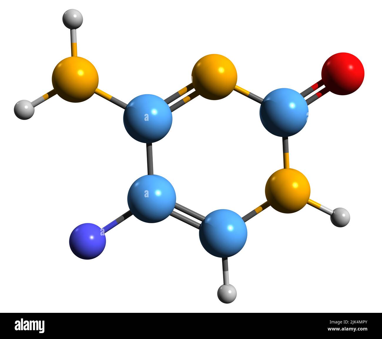 3D Bild der Skelettformel von Flucytosine - molekulare chemische Struktur von Antimykotika auf weißem Hintergrund isoliert Stockfoto
