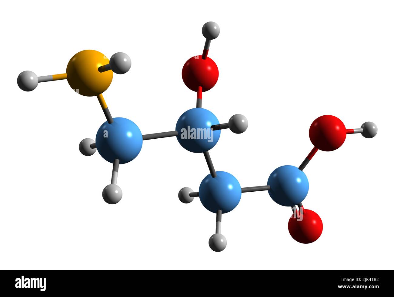 3D Bild der Skelettformel der Gamma-Amino-beta-Hydroxybutysäure - molekularchemische Struktur des auf weißem Hintergrund isolierten Antikonvulsians Stockfoto